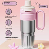 780ml Gradient Thermal Cup – Stainless Steel Double Wall Insulated Coffee Tumbler with Lid & Straw