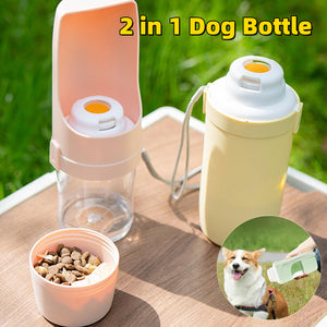 2-in-1 Travel Dog Water Bottle – Portable Pet Water Dispenser & Food Feeder Cup for Outdoor Use
