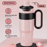 780ml Gradient Thermal Cup – Stainless Steel Double Wall Insulated Coffee Tumbler with Lid & Straw