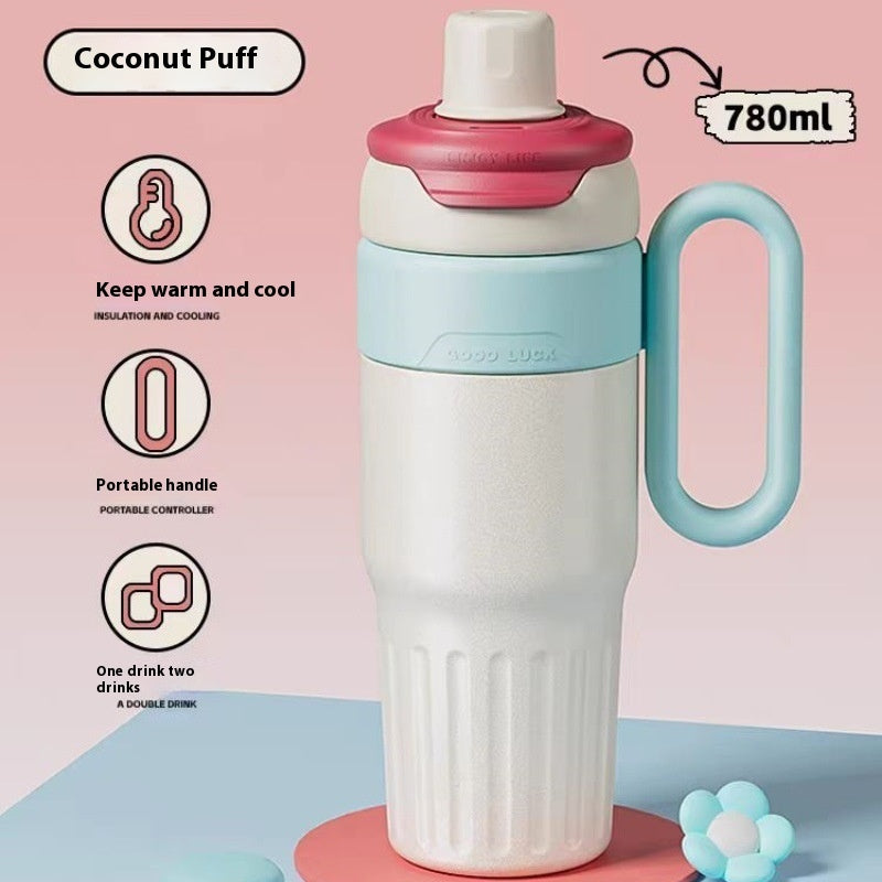 780ml Gradient Thermal Cup – Stainless Steel Double Wall Insulated Coffee Tumbler with Lid & Straw