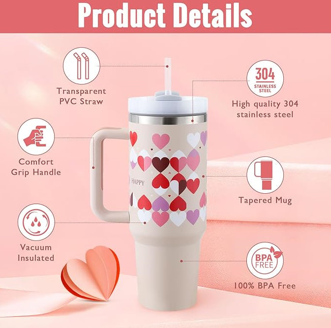 40 Oz Insulated Tumbler with Handle & Straw – Stainless Steel Spill-Proof Vacuum Coffee Travel Mug